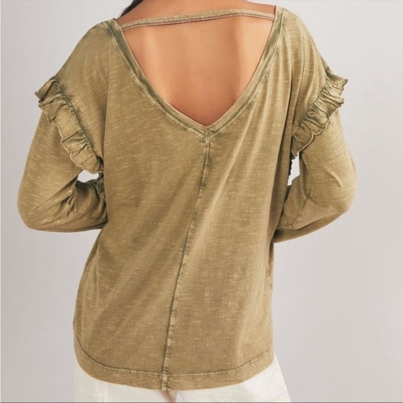 Anthropologie Pilcro Ruffled Open Back Top Ivory Ruffle Long Sleeve Sz Small NEW - Picture 15 of 15